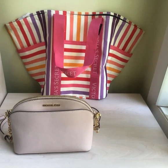 New Michael Kors Soft Pink Crossbody Colorful Striped VS